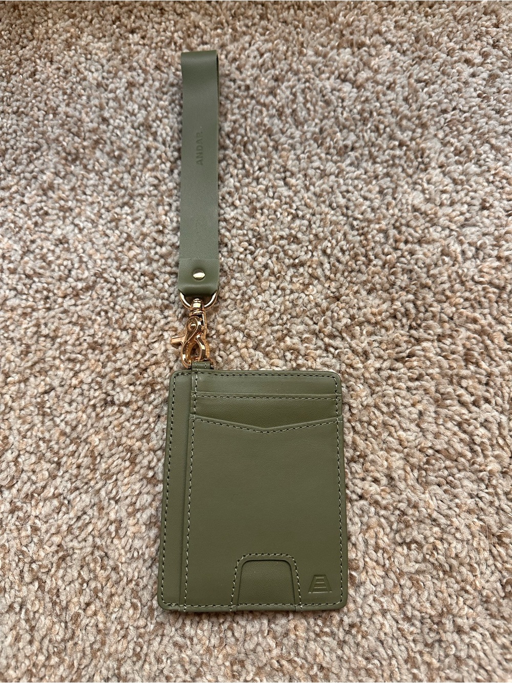 Olive Green Leather Card Holder with Gold Hardware